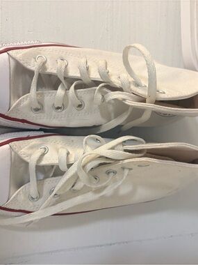 Kids White Canvas Sneakers with Red Accent Lace-Up